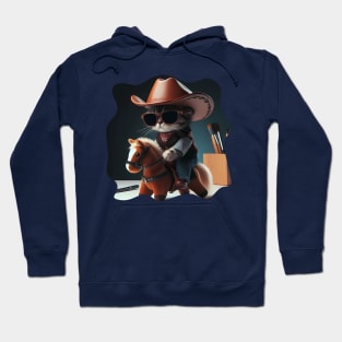 A cat wearing sunglasses and a cowboy hat riding a toy horse Hoodie